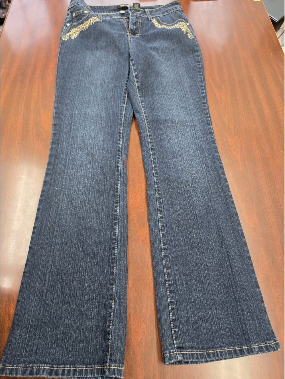 Roz & Ali Bootcut Jeans Women Size 4 Average Dark Wash Embroidered Stretch Denim